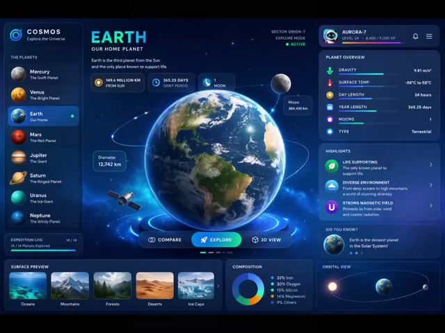 太空中的 3D 旋转地球